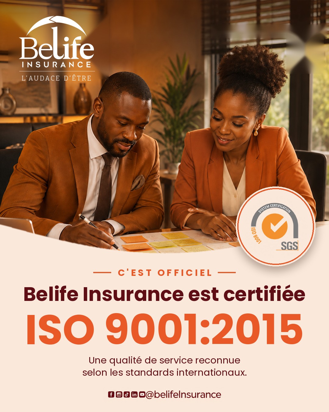  Belife Insurance renouvelle sa certification ISO 9001:2015